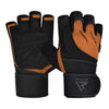 RDX L4 Open Finger Weightlifting Gym Gloves - Tan/Black